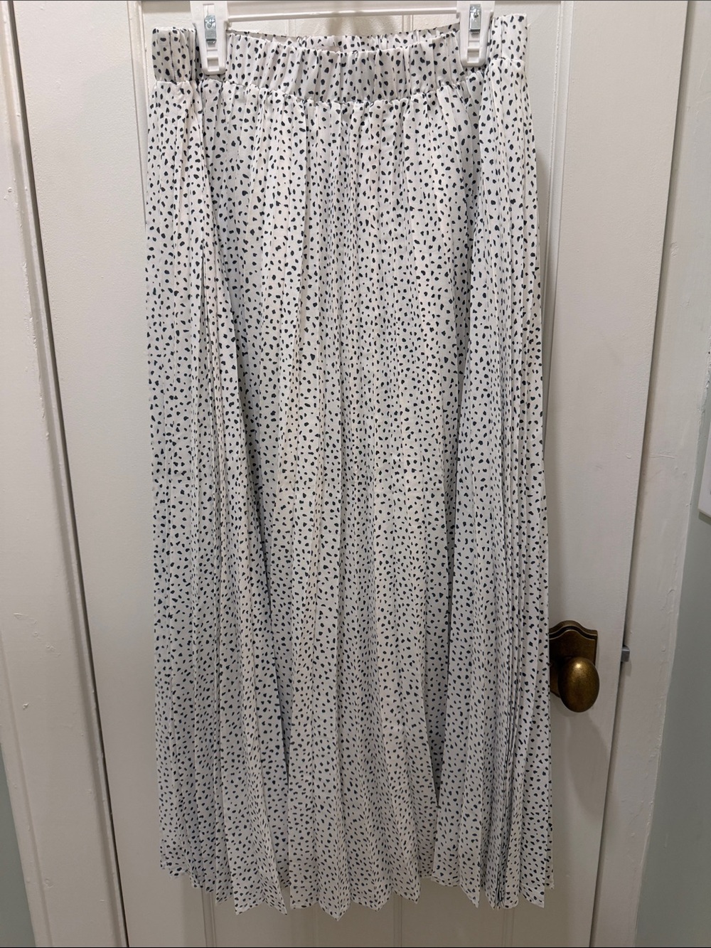a new day White Maxi Skirt with Black Dot Print